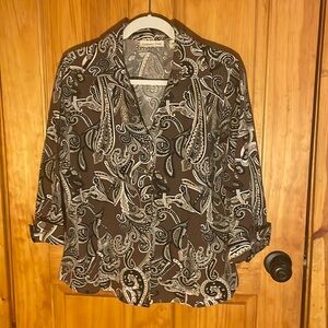 ☄️2for$14 SaLe💫Coldwater Creek 💯% Cotton Paisley Collared  Button Down Top, EUC